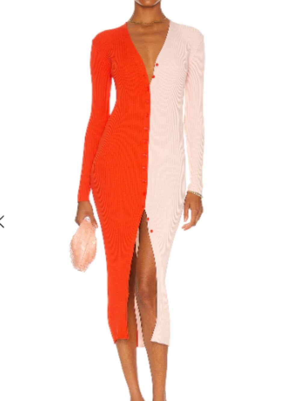 ✨ STAUD "Shoko" Two-Tone Red and Peach Colorblock Sweater Dress Size S✨